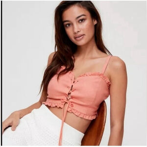 Wilfred Sariah 100% linen lace up Trendy Coral Crop bustier Top size 2